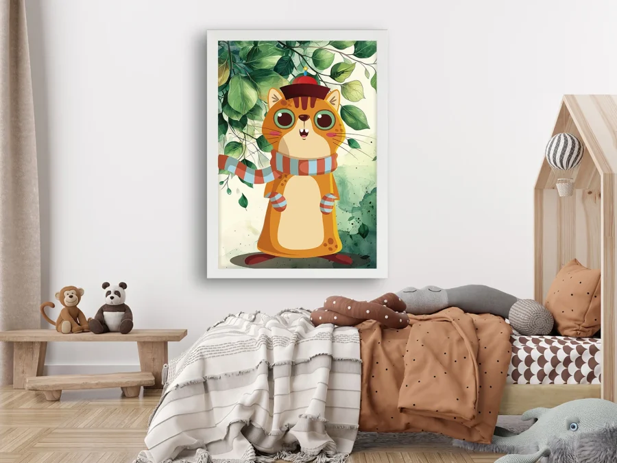 🐱 Tablou „Pisoi vesel cu fular și căciulă”