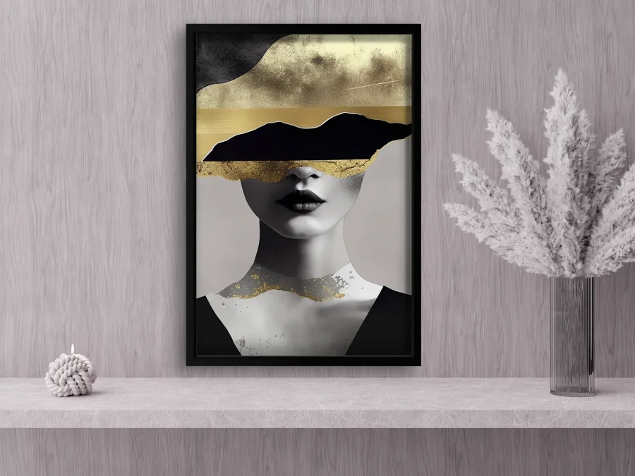✨ Tablou „Abstracție aurie portret” în ramă albă