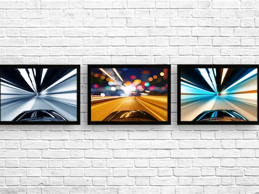 🏎️ Mișcare auto în tunel triptic pe panza