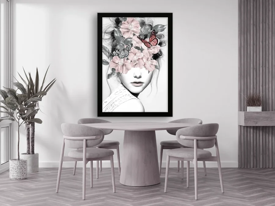 🌸 Картина «Женский портрет с цветами и бабочками»