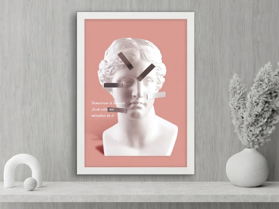 🩹 Картина «Статуя с пластырями на розовом фоне»