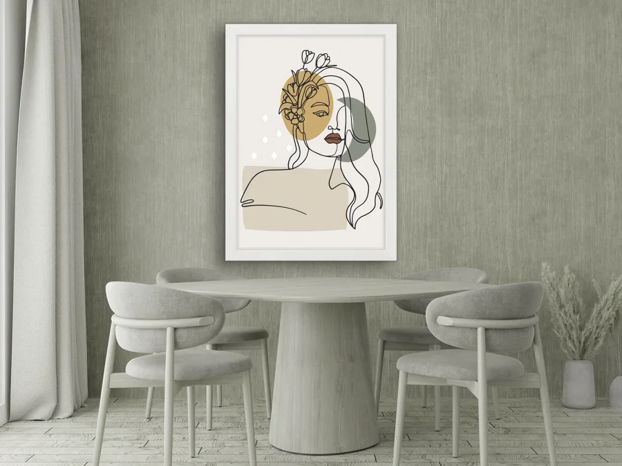 🌸 Картина «Женский портрет с цветами линия арт»