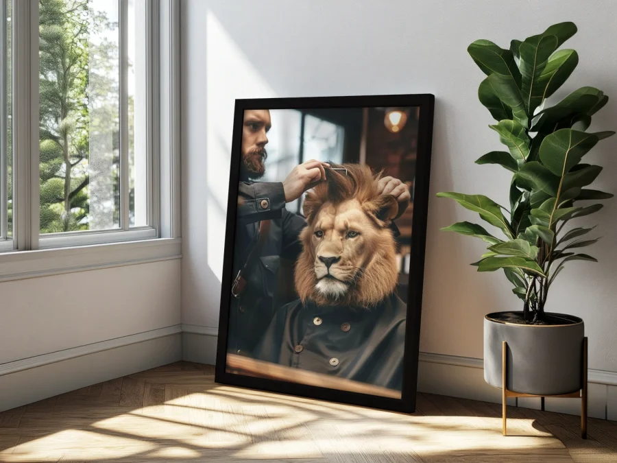 🦁 Leu într-un barbershop într-o ramă elegantă