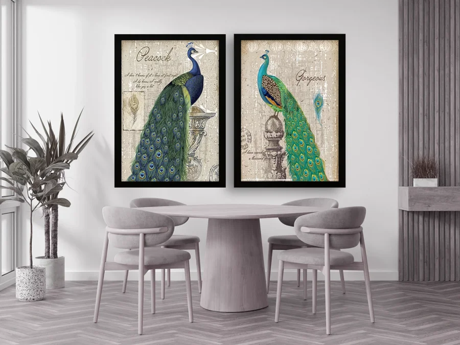 🦚 Tablou pe pânză Păun Gorgeous în ramă albă