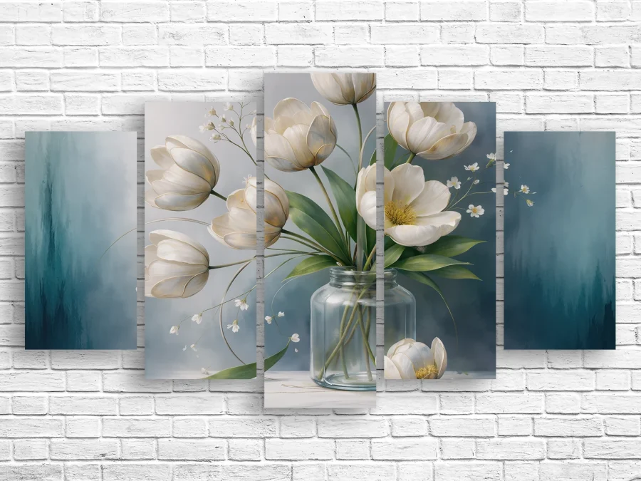 🌷 Модульная картина «Белые тюльпаны в вазе»