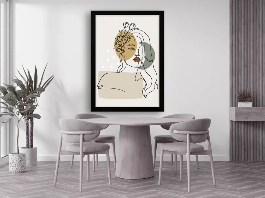 🌸 Картина «Женский портрет с цветами линия арт»