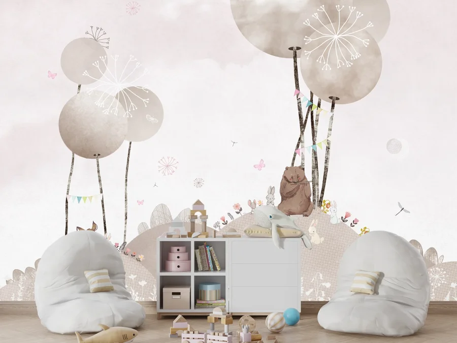 🧸 Fototapet „Animăluțe de pădure pentru camera copilului”