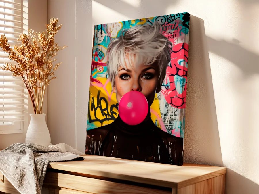 👱‍♀️ Картина Девушка с розовой жвачкой на холсте