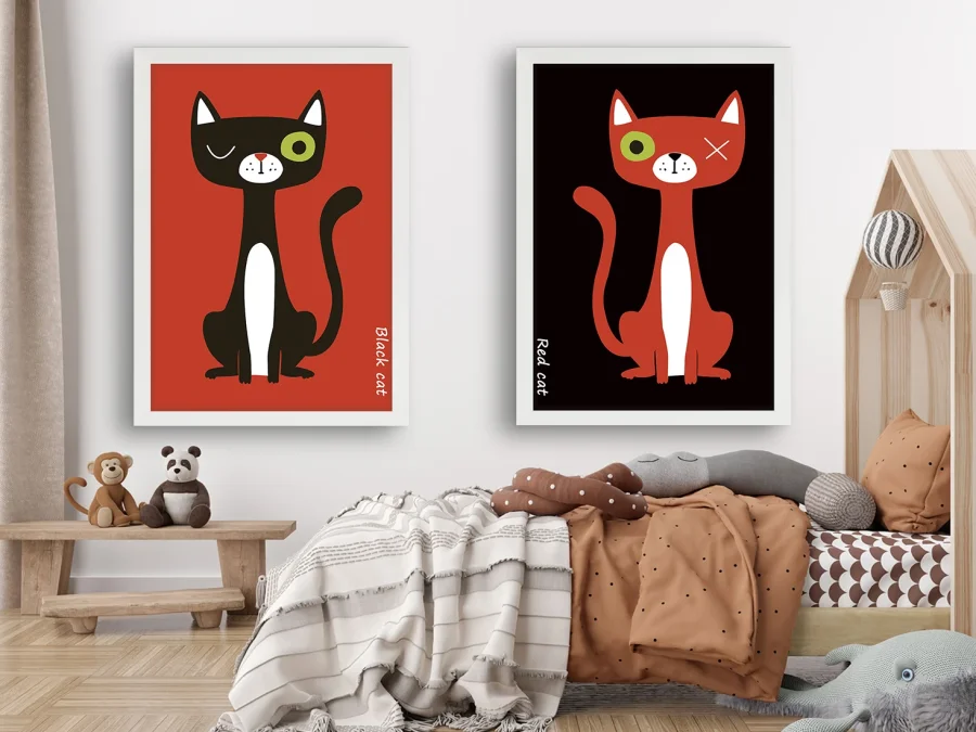 🐱 Tablouri „Pisici neagră și roșie în stil minimalist”