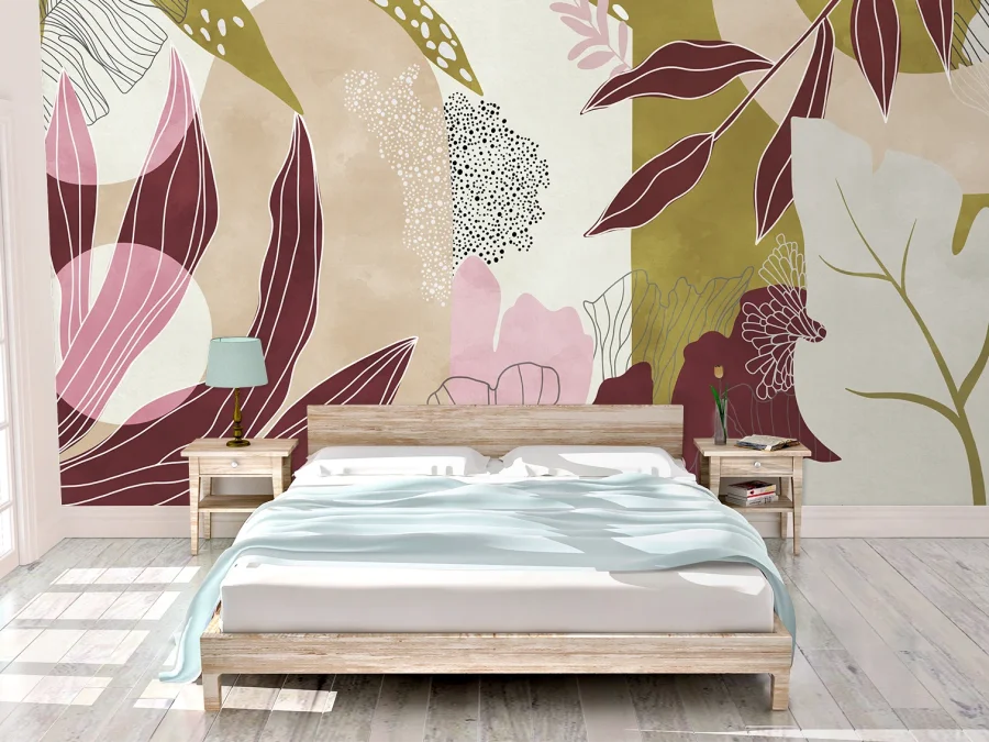 🎨 Fototapet „Forme abstracte și frunze art”