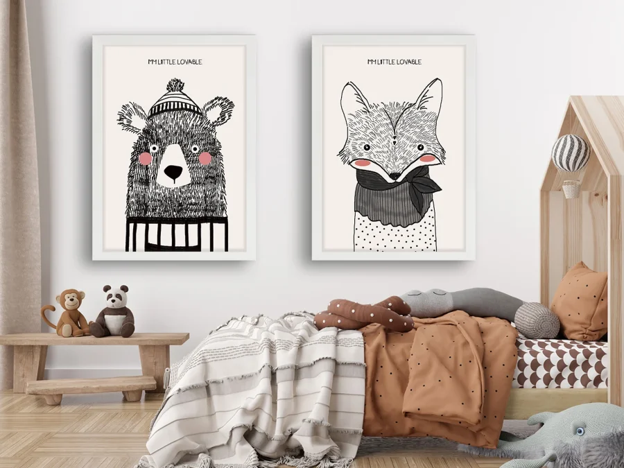 🧸 Tablouri „Animale drăguțe vulpe și ursuleț”