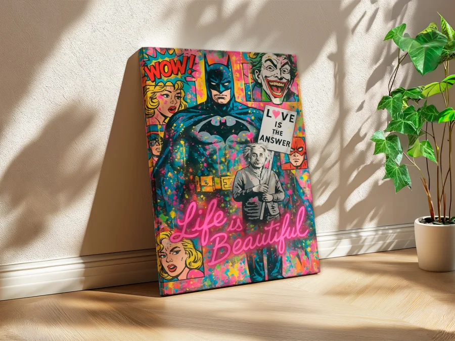 🦸 Tablou Batman și Einstein Life is Beautiful pe pânză