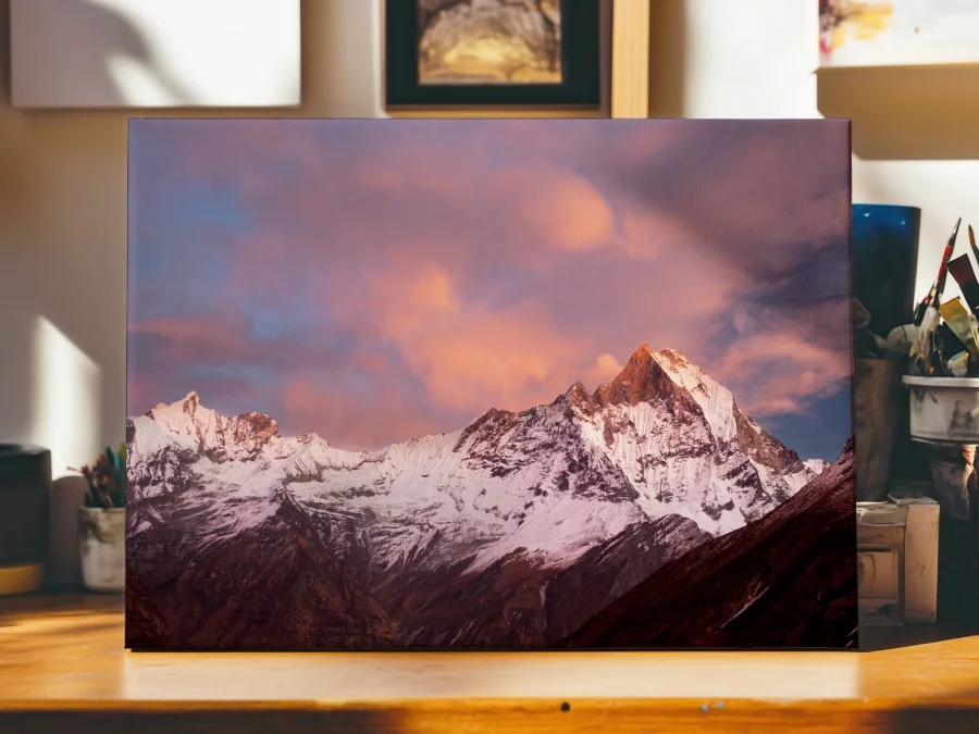 🌄 Tablou pe panza Varfuri inzapezite din Himalaya la apus