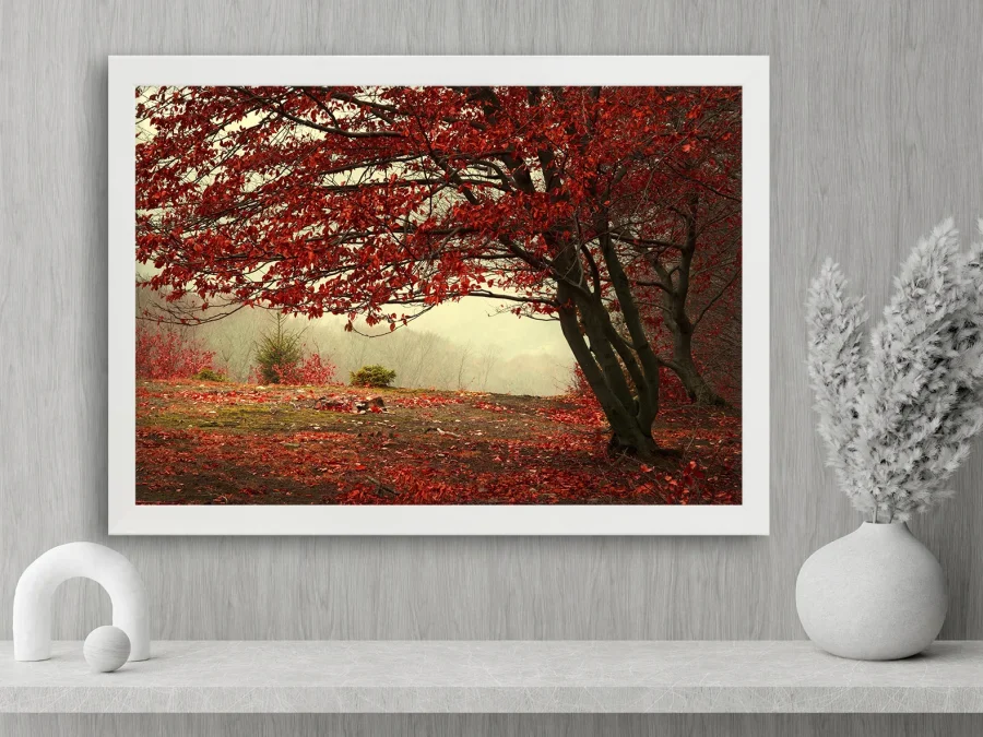 🍁 Tablou „Copac roșu în grădină de toamnă”