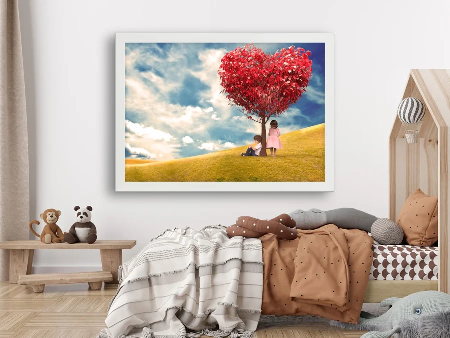 ❤️ Tablou „Copii sub copac în formă de inimă”