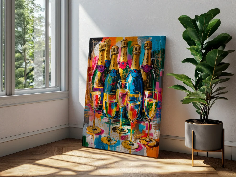 🥂 Tablou Șampanie și pahare Pop-art pe pânză