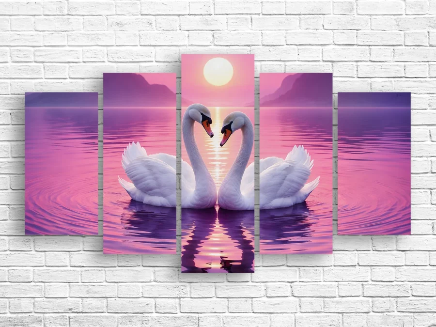 🦢 Модульная картина «Лебеди на розовом закате»