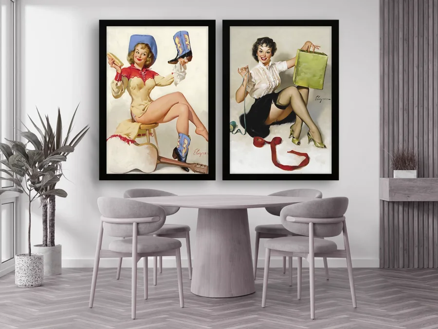 👠 Tablou pe pânză Fată pin-up în ramă albă