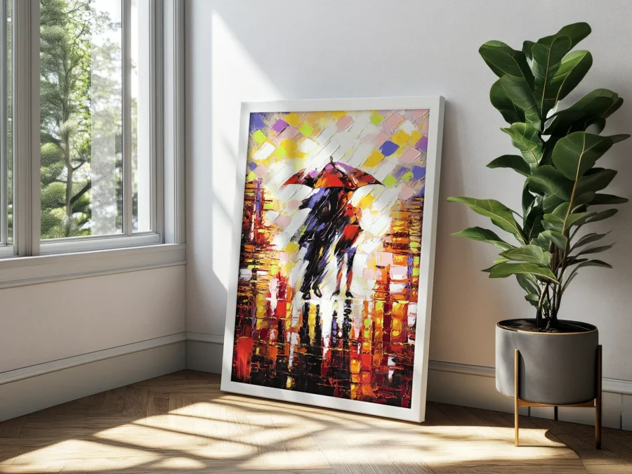 ☔ Картина Двое под зонтом в дождь в раме