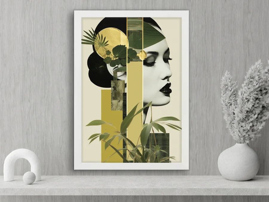 🌿 Картина «Женский коллаж с листьями и золотом»