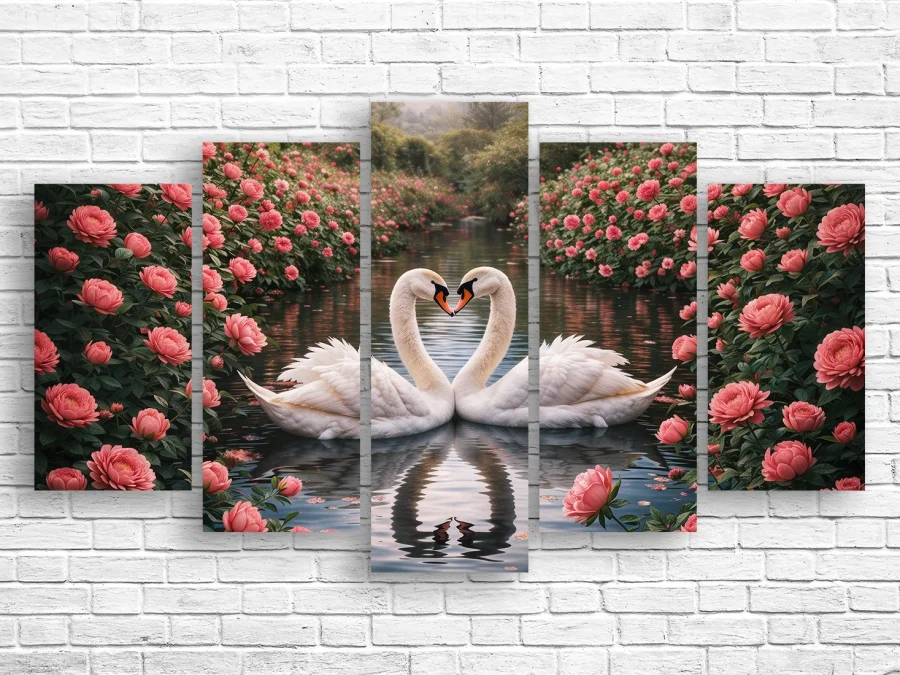 🦢 Модульная картина Лебеди в розовом саду