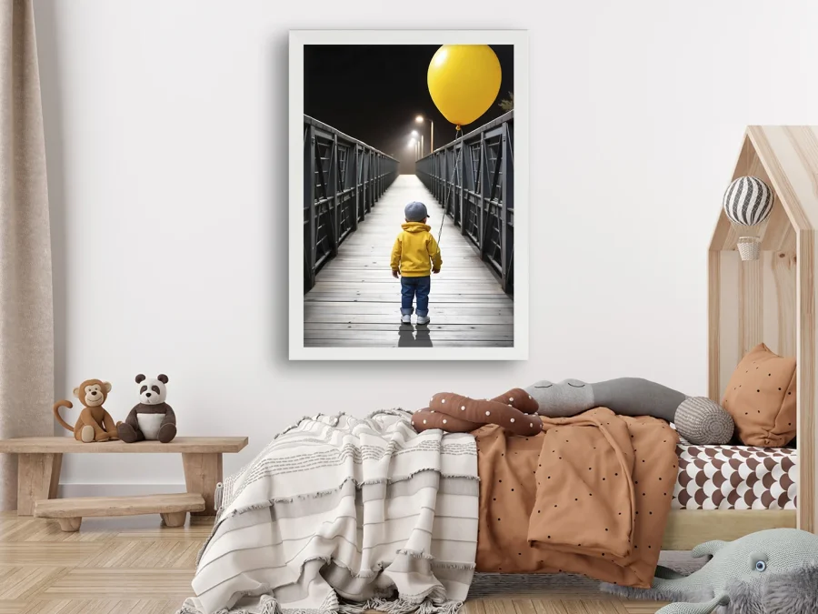 🎈 Tablou „Copil cu balon galben pe pod”