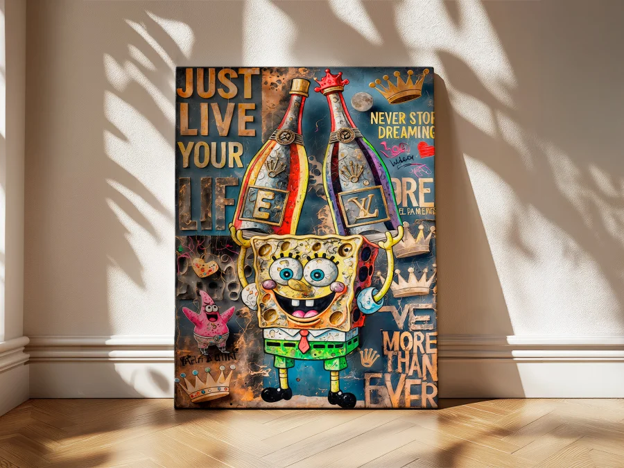 🧽 Tablou SpongeBob Just Live Your Life pe pânză