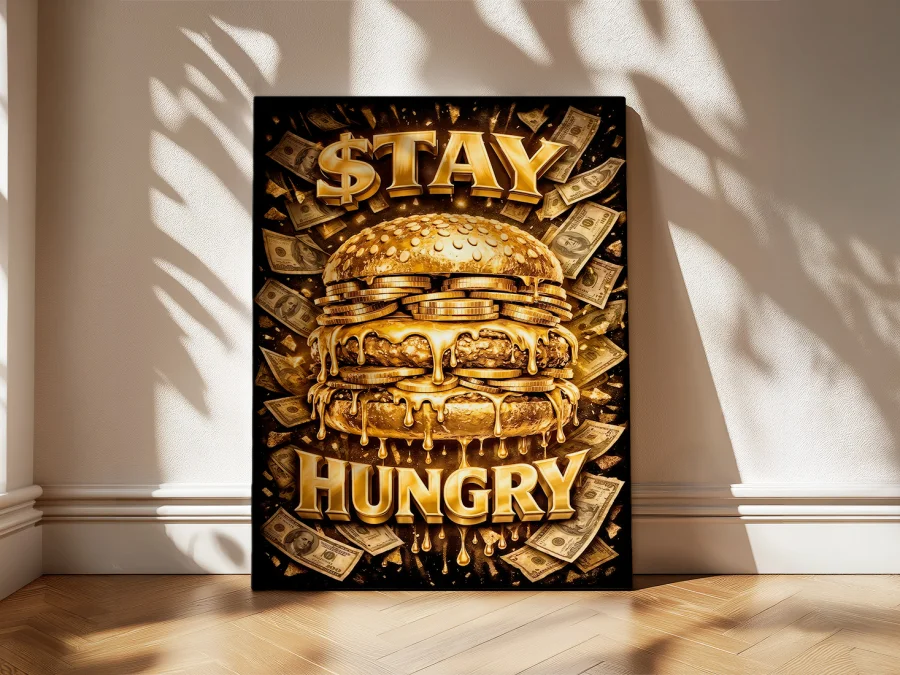 🍔 Картина Золотой бургер Stay Hungry на холсте