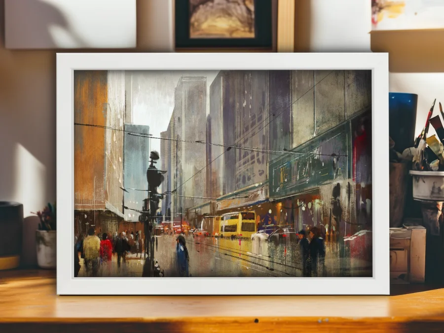 🏙️ Картина Огни мегаполиса в белой раме