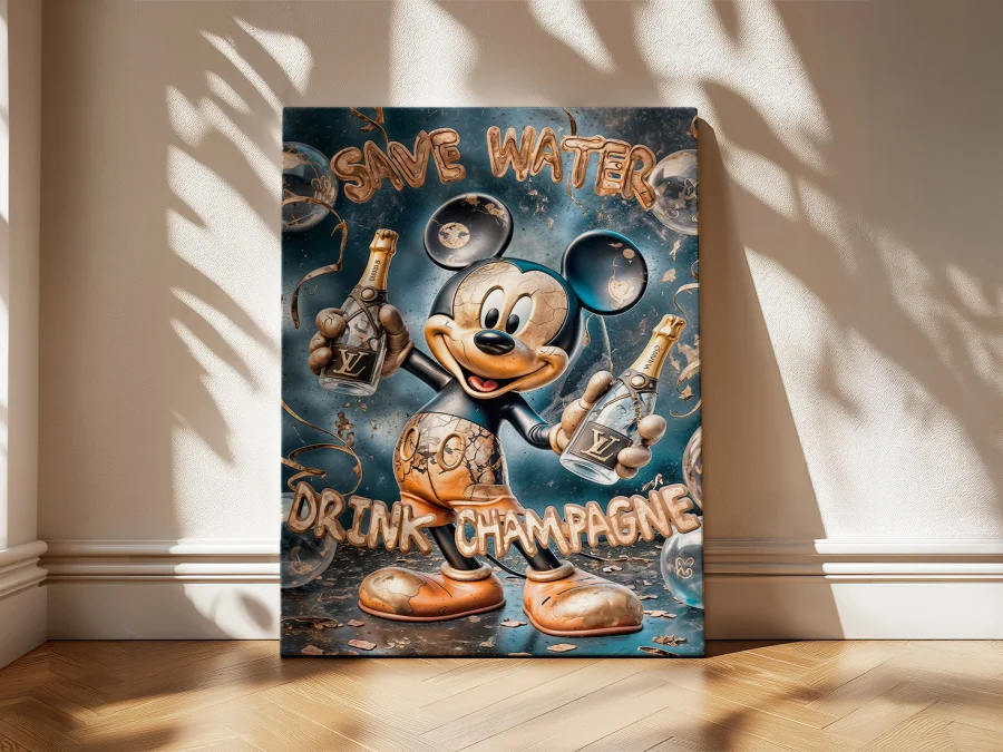 🐭 Tablou Mickey Mouse Drink Champagne pe pânză