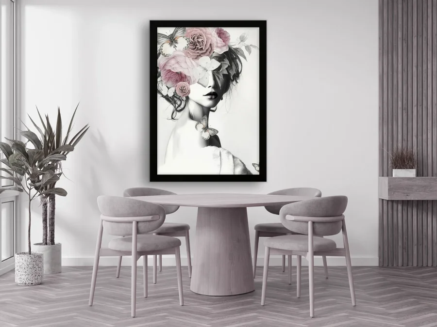 🌸 Картина «Женский портрет с цветами и бабочками»