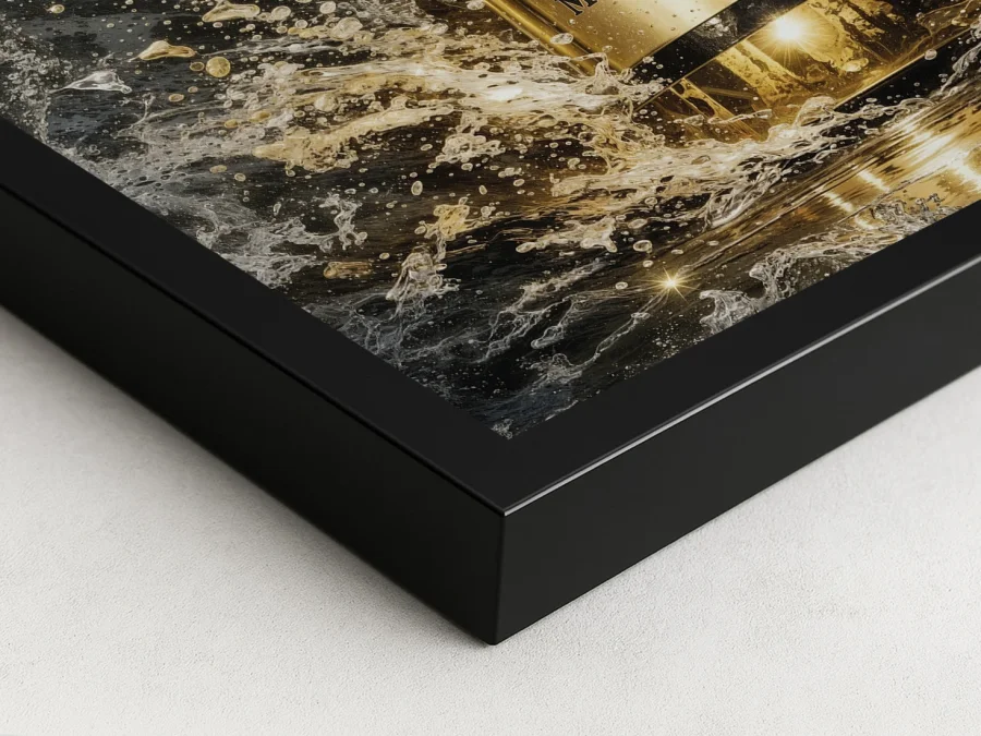 🍾 Tablou șampanie Moët cu stropi aurii pe pânză