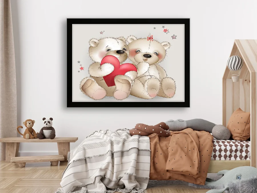 🧸 Tablou „Ursuleți drăguți cu inimă pentru copii”