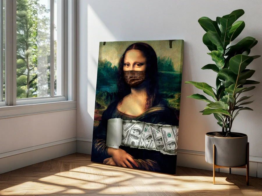 🖼️ Tablou Mona Lisa LV Mask Dollars pe pânză