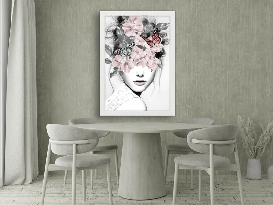 🌸 Картина «Женский портрет с цветами и бабочками»
