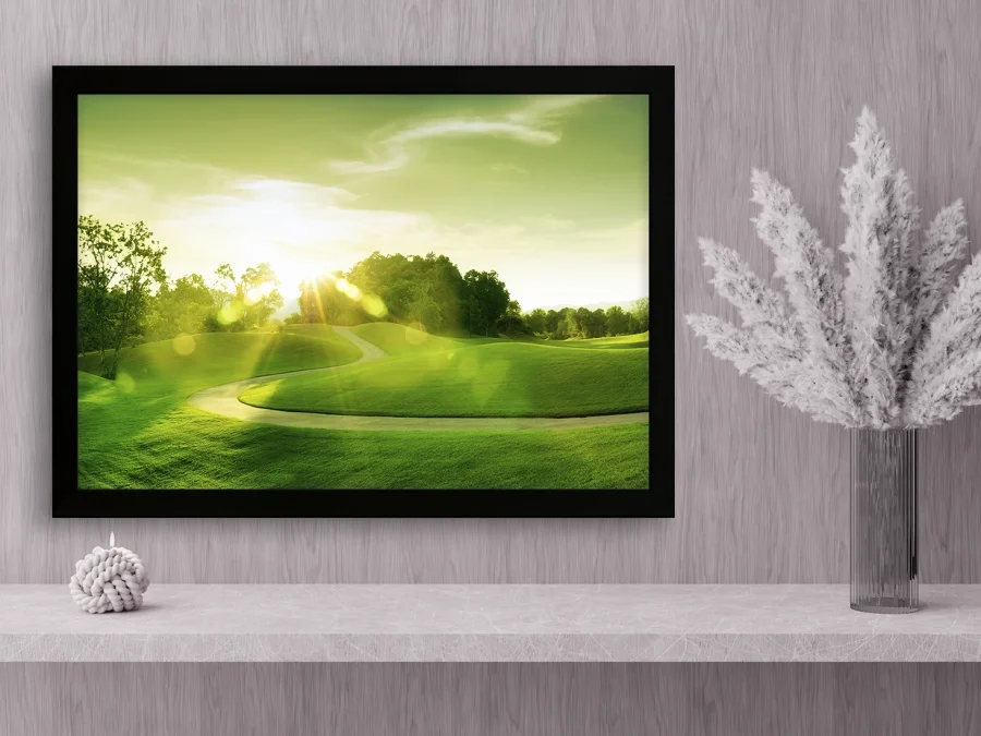 🌄 Картина «Солнечный пейзаж с зелёными холмами»