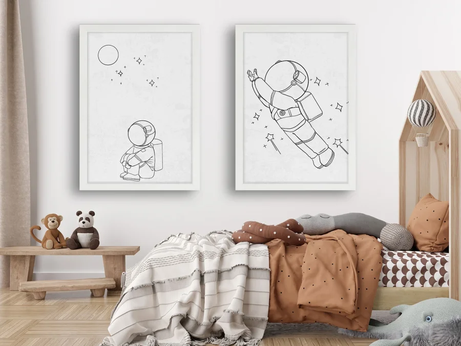 🚀 Tablou „Astronauți și stele minimalism”