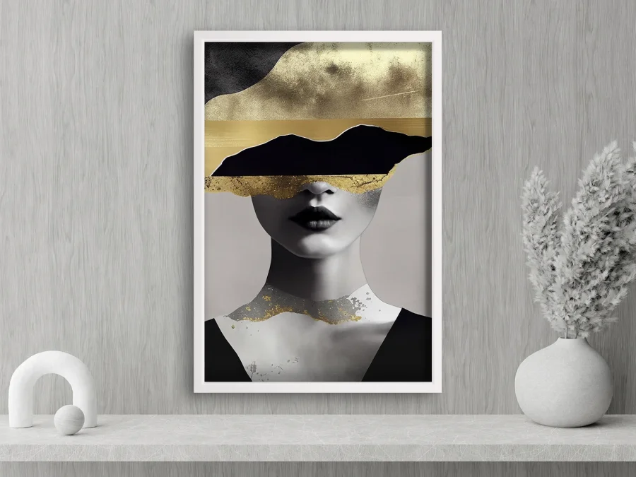 ✨ Tablou „Abstracție aurie portret” în ramă albă