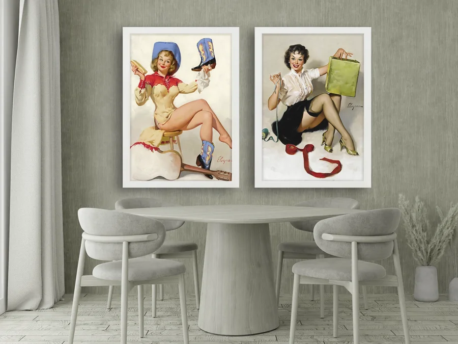 👠 Tablou pe pânză Fată pin-up în ramă albă