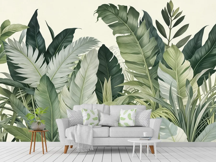 🌿 Фотообои «Тропические листья в светлых тонах»