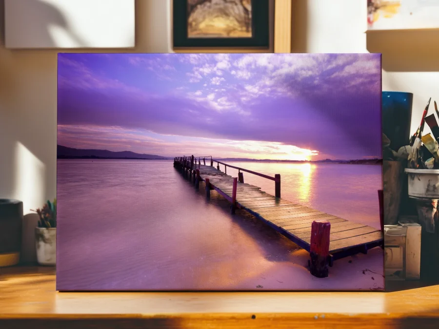 🌅 Картина Деревянный пирс на фоне фиолетового заката