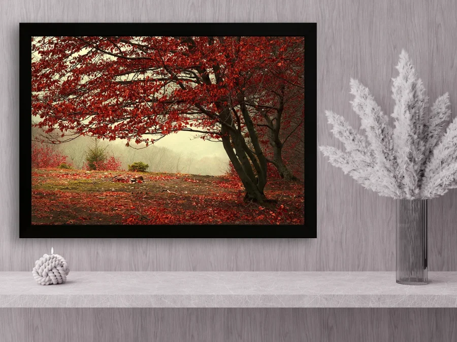 🍁 Tablou „Copac roșu în grădină de toamnă”