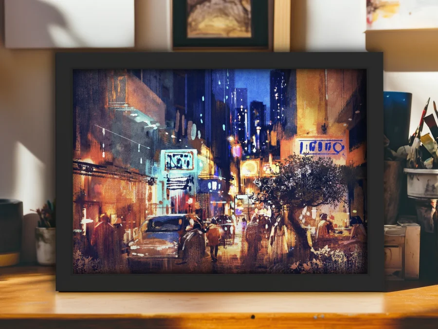 🏙️ Картина Ночные огни Лас-Вегаса в черной раме