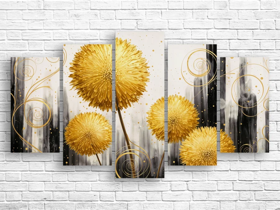 🌼 Tablou modular Păpădii aurii abstracție pe canvas