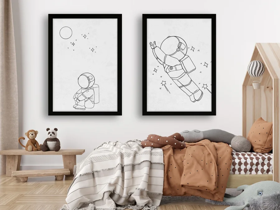 🚀 Tablou „Astronauți și stele minimalism”