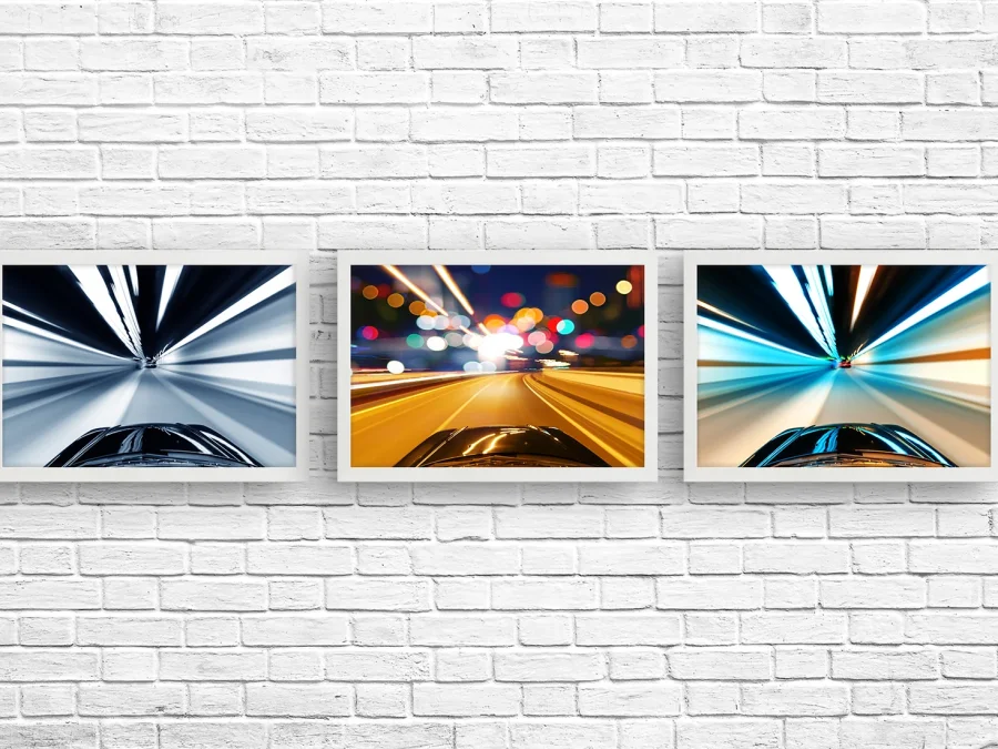 🏎️ Mișcare auto în tunel triptic pe panza