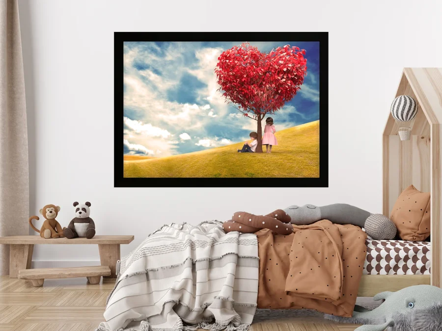 ❤️ Tablou „Copii sub copac în formă de inimă”