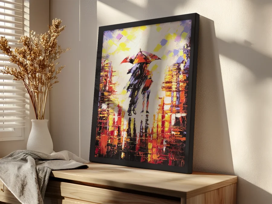 ☔ Картина Двое под зонтом в дождь в раме