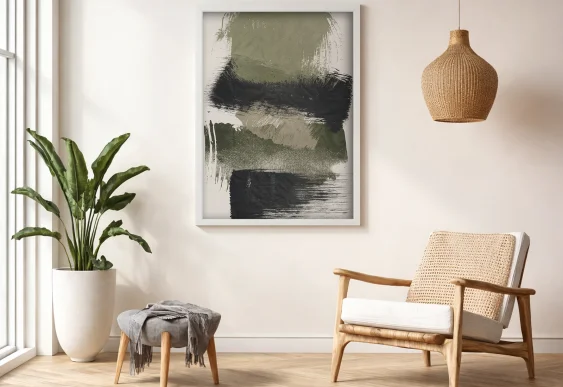 🎨 Картина абстракция зелёные мазки и текстуры на холсте