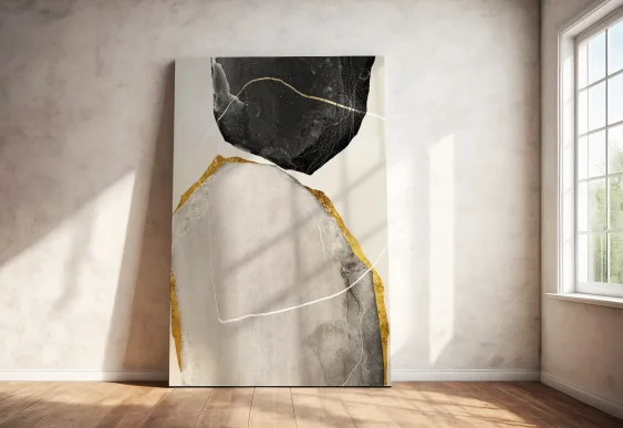 🎨 Tablou Abstracție Verticală Pietre și Aur pe pânză